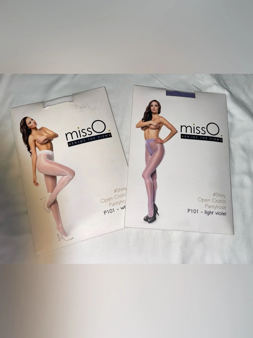 2pr MISS O P101 Shiny White & Light Violet Pantyhose Sz: L/XL SKU: 0914-13